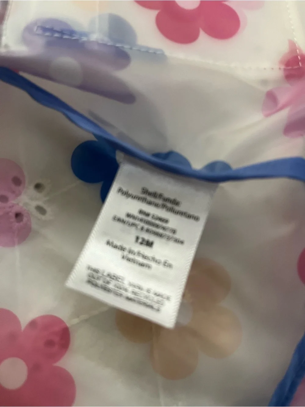12 months Gymboree Clear Floral Raincoat with Pink and Blue Flowers